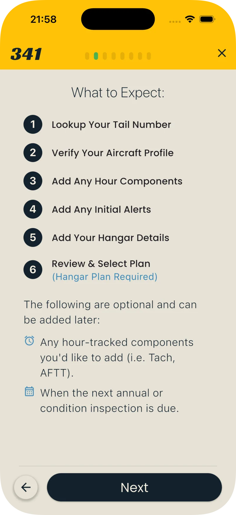 What to Expect screen listing the six onboarding steps
